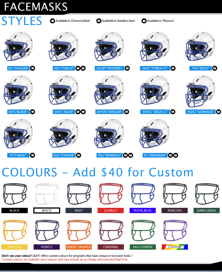 2027 LIGHT Helmets Facemasks and Colours